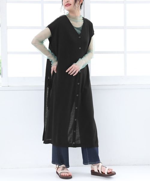 osharewalker（オシャレウォーカー）の「【廃盤】『前後2wayサイドリボンロングニットベスト』（ベスト・レディース・ブラック/ベージュ・FREE）」の14枚目の写真