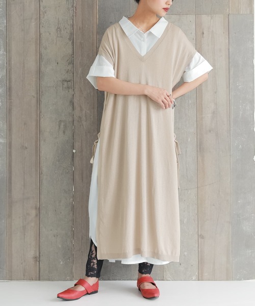 osharewalker（オシャレウォーカー）の「【廃盤】『前後2wayサイドリボンロングニットベスト』（ベスト・レディース・ブラック/ベージュ・FREE）」の3枚目の写真