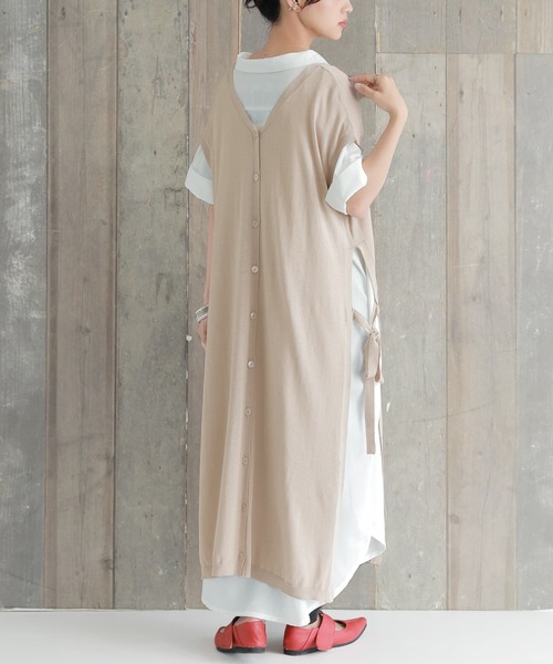 osharewalker（オシャレウォーカー）の「【廃盤】『前後2wayサイドリボンロングニットベスト』（ベスト・レディース・ブラック/ベージュ・FREE）」の4枚目の写真