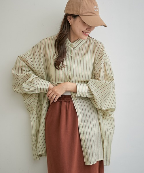 CIAOPANIC TYPY（チャオパニックティピー）の「シアーストライプドルマンビッグシャツ（シャツ/ブラウス・レディース・ベージュ/ブルー/ピンク/イエロー・ONE SIZE）」の2枚目の写真