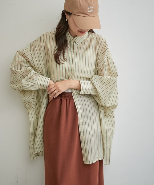 CIAOPANIC TYPY（チャオパニックティピー）の「シアーストライプドルマンビッグシャツ（シャツ/ブラウス・レディース・ベージュ/ブルー/ピンク/イエロー・ONE SIZE）」の5枚目の写真