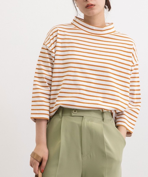 POU DOU DOU(プードゥドゥ)の「クラシックパターンボトルネックTee(Tシャツ/カットソー・レディース・キナリ/ブラック/オレンジ/グリーン・3)」の1枚目の写真