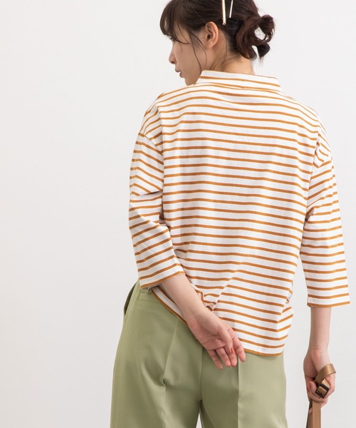 POU DOU DOU(プードゥドゥ)の「クラシックパターンボトルネックTee(Tシャツ/カットソー・レディース・キナリ/ブラック/オレンジ/グリーン・3)」の9枚目の写真