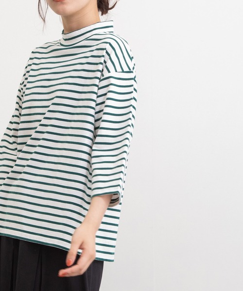 POU DOU DOU(プードゥドゥ)の「クラシックパターンボトルネックTee(Tシャツ/カットソー・レディース・キナリ/ブラック/オレンジ/グリーン・3)」の12枚目の写真