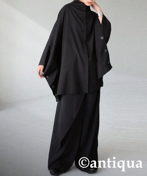 antiqua（アンティカ）の「モード感高まる！オーバーサイズポンチョ（ポンチョ・レディース・ブラック/杢グレー・FREE）」の5枚目の写真