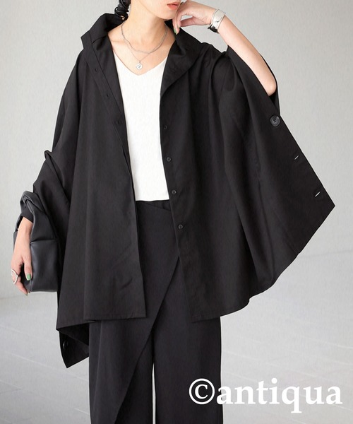 antiqua（アンティカ）の「モード感高まる！オーバーサイズポンチョ（ポンチョ・レディース・ブラック/杢グレー・FREE）」の6枚目の写真