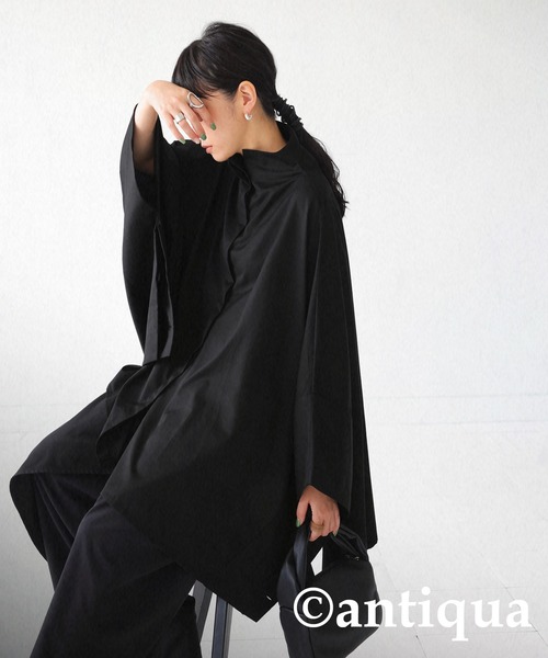 antiqua（アンティカ）の「モード感高まる！オーバーサイズポンチョ（ポンチョ・レディース・ブラック/杢グレー・FREE）」の8枚目の写真