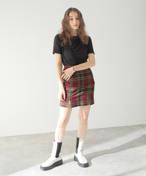Oriens JOURNAL STANDARD（オリエンス ジャーナルスタンダード）の「【"GOOD GIRL” / グッドガール】Check Mini Skirt / チェックミニスカート（スカート・レディース・ライトグリーン/ボルドー・SMALL/MEDIUM）」の9枚目の写真