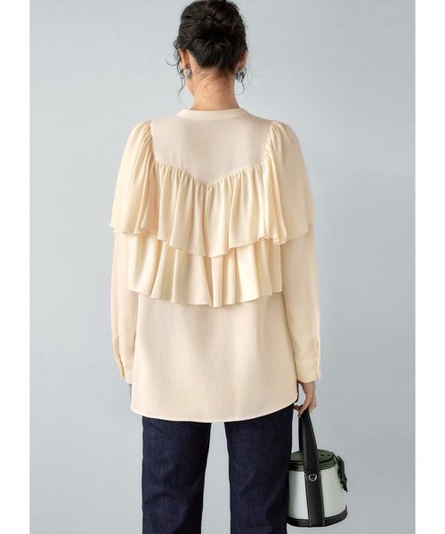 STYLE DELI(スタイルデリ)の「【LUXE】フリルドレープブラウス(シャツ/ブラウス・レディース・ナチュラル/グリーン系/ネイビー・FREE)」の7枚目の写真