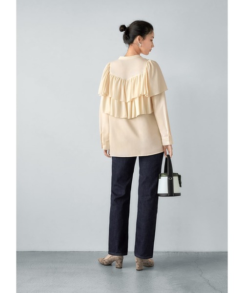 STYLE DELI(スタイルデリ)の「【LUXE】フリルドレープブラウス(シャツ/ブラウス・レディース・ナチュラル/グリーン系/ネイビー・FREE)」の8枚目の写真
