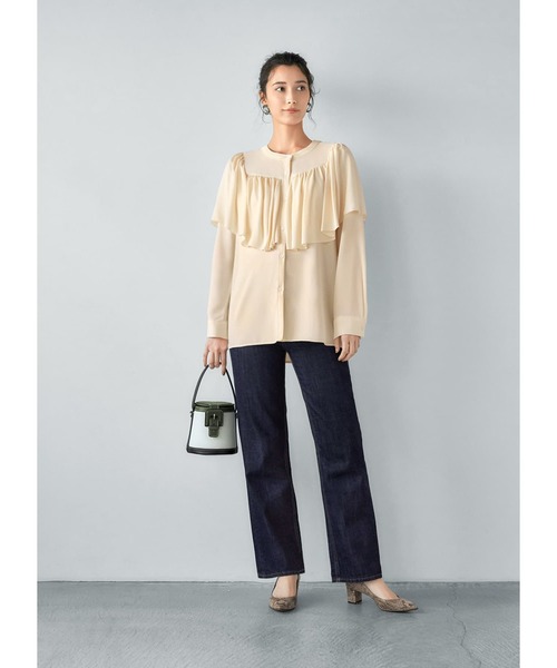 STYLE DELI(スタイルデリ)の「【LUXE】フリルドレープブラウス(シャツ/ブラウス・レディース・ナチュラル/グリーン系/ネイビー・FREE)」の12枚目の写真
