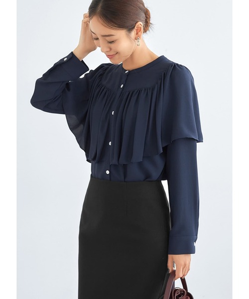 STYLE DELI(スタイルデリ)の「【LUXE】フリルドレープブラウス(シャツ/ブラウス・レディース・ナチュラル/グリーン系/ネイビー・FREE)」の14枚目の写真