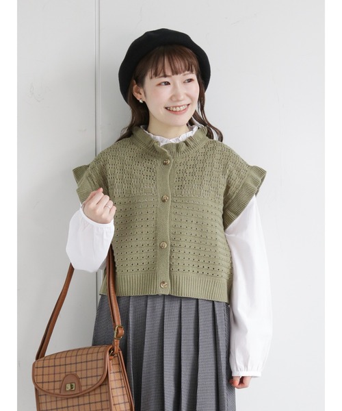 ehka sopo(エヘカソポ)の「フリルニットベスト(ベスト・レディース・ブラウン/グリーン/キナリ・フリ-)」の3枚目の写真