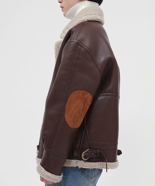 WESTBOY(ウエストボーイ)の「シンセティックレザームートン B-3ジャケット WO22W2HOT02【WB ORIGINALS】(その他アウター・メンズ・ブラウン/ブラック・M/XL/L)」の4枚目の写真