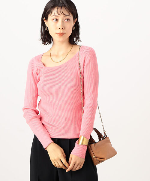 Rie Miller(リエミラー)の「《手洗い可能》ルナセルワイドリブアシメトリーネックプルオーバーニット(ニット/セーター・レディース・チャコールグレー/ピンク/グリーン/キナリ・38)」の2枚目の写真