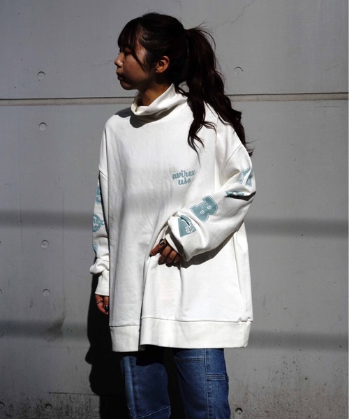 AVIREX（アヴィレックス）の「≪WEB&DEPOT限定≫SWEAT SLEEVE PRINT PULLOVER/ スウェットスリーブプリントプルオーバー（スウェット・レディース・ホワイト/チャコールグレー・FREE）」の9枚目の写真
