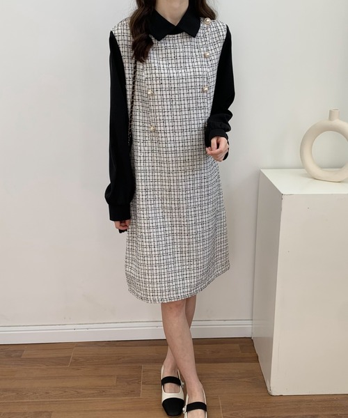 ABITOKYO(アビトーキョー)の「パールボタン異素材ドッキングミモレ丈ツイードワンピース(ワンピース・レディース・ブラック/ホワイト・FREE)」の19枚目の写真