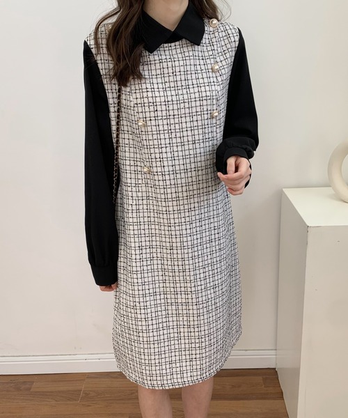 ABITOKYO(アビトーキョー)の「パールボタン異素材ドッキングミモレ丈ツイードワンピース(ワンピース・レディース・ブラック/ホワイト・FREE)」の17枚目の写真