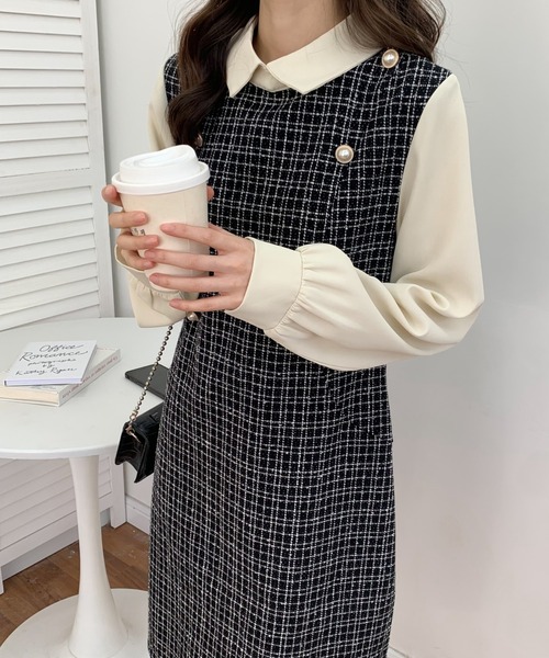 ABITOKYO(アビトーキョー)の「パールボタン異素材ドッキングミモレ丈ツイードワンピース(ワンピース・レディース・ブラック/ホワイト・FREE)」の18枚目の写真