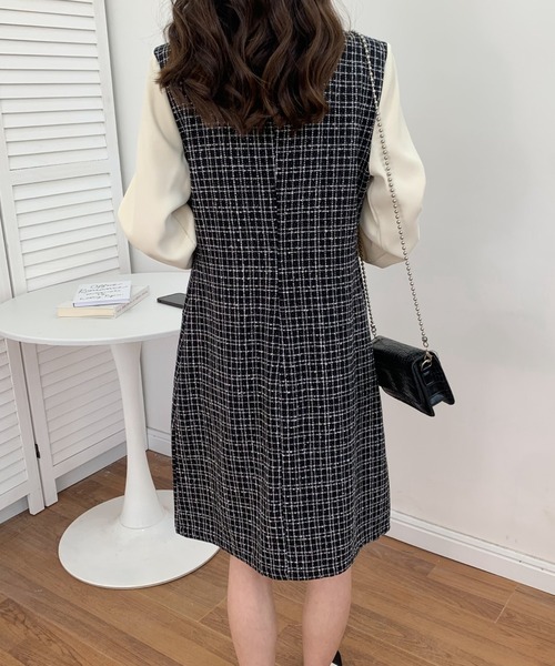 ABITOKYO(アビトーキョー)の「パールボタン異素材ドッキングミモレ丈ツイードワンピース(ワンピース・レディース・ブラック/ホワイト・FREE)」の10枚目の写真