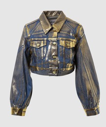 Gold Denim Cropped Trucker Jacket