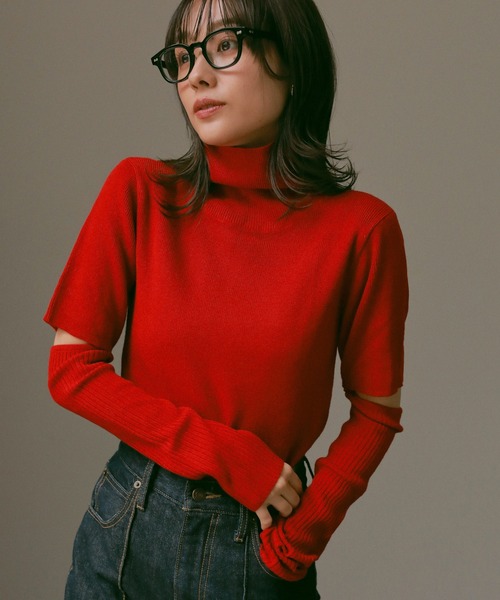 N WITH.(エヌウィズ)の「ベーシックタートルニット(ニット/セーター・レディース・レッド/グレー/ベージュ・FREE)」の3枚目の写真