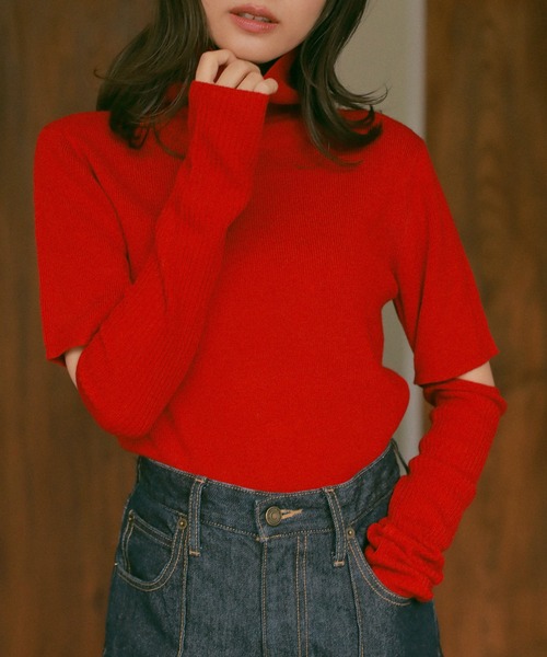 N WITH.(エヌウィズ)の「ベーシックタートルニット(ニット/セーター・レディース・レッド/グレー/ベージュ・FREE)」の13枚目の写真