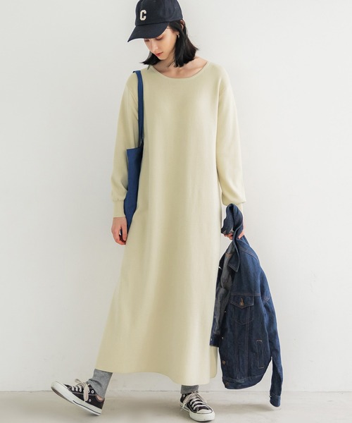 coca(coca)(コカ)の「ロング丈フレアニットワンピース(ワンピース・レディース・イエロー/ブラック/グレー・M/L)」の1枚目の写真