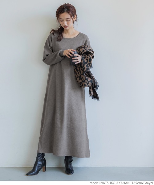 coca(coca)(コカ)の「ロング丈フレアニットワンピース(ワンピース・レディース・イエロー/ブラック/グレー・M/L)」の10枚目の写真