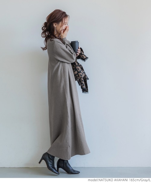 coca(coca)(コカ)の「ロング丈フレアニットワンピース(ワンピース・レディース・イエロー/ブラック/グレー・M/L)」の14枚目の写真