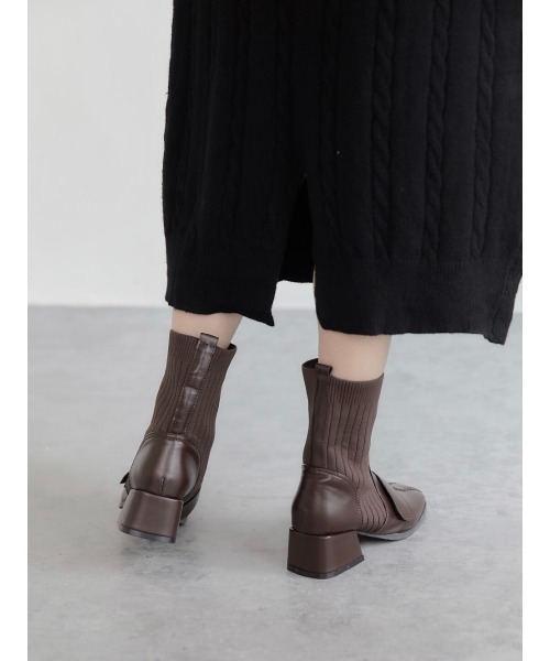 amel（エイメル）の「リブデザインショートブーツ（ブーツ・レディース・ブラック/ブラウン・22.5cm/23.0cm/23.5cm/24.0cm/24.5cm）」の7枚目の写真