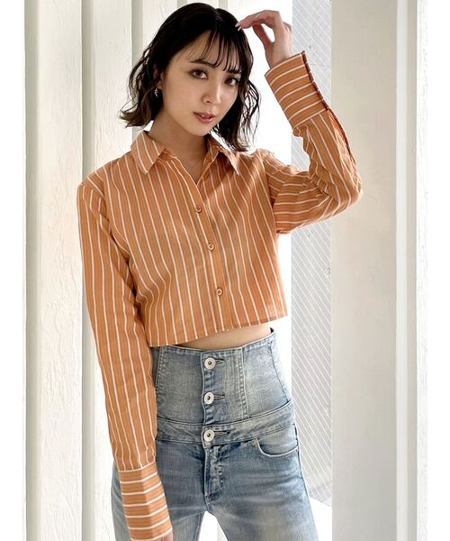 GYDA（ジェイダ）の「バックリボンショートシャツ（シャツ/ブラウス・レディース・オフホワイト/オレンジ系その他3・FREE）」の9枚目の写真