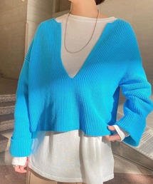 SHENERY | 片畦スリットネックニットプルオーバー(ニット/セーター)