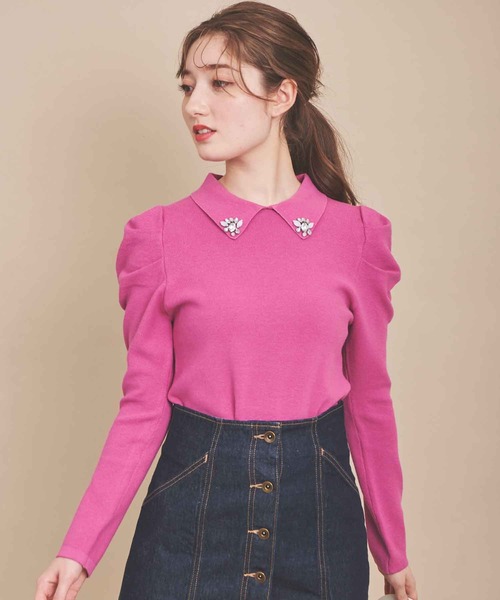 31 Sons de mode（トランテアン　ソン　ドゥ　モード）の「ボタンビジューニット（ニット/セーター・レディース・ブラック/オフホワイト/ローズ・36）」の14枚目の写真