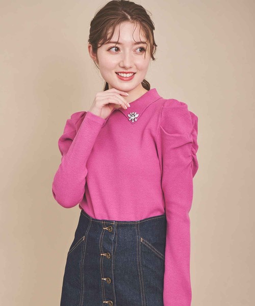 31 Sons de mode（トランテアン　ソン　ドゥ　モード）の「ボタンビジューニット（ニット/セーター・レディース・ブラック/オフホワイト/ローズ・36）」の15枚目の写真