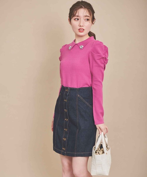 31 Sons de mode（トランテアン　ソン　ドゥ　モード）の「ボタンビジューニット（ニット/セーター・レディース・ブラック/オフホワイト/ローズ・36）」の16枚目の写真