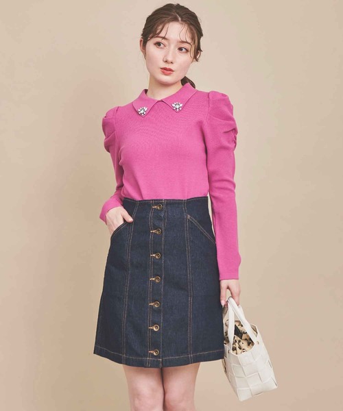 31 Sons de mode（トランテアン　ソン　ドゥ　モード）の「ボタンビジューニット（ニット/セーター・レディース・ブラック/オフホワイト/ローズ・36）」の17枚目の写真