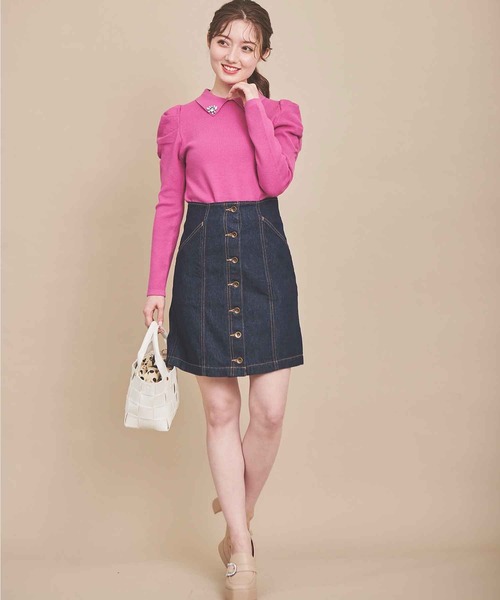 31 Sons de mode（トランテアン　ソン　ドゥ　モード）の「ボタンビジューニット（ニット/セーター・レディース・ブラック/オフホワイト/ローズ・36）」の18枚目の写真