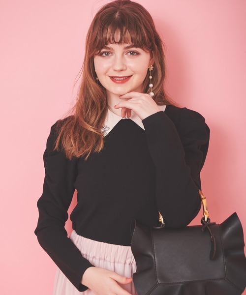 31 Sons de mode（トランテアン　ソン　ドゥ　モード）の「ボタンビジューニット（ニット/セーター・レディース・ブラック/オフホワイト/ローズ・36）」の8枚目の写真