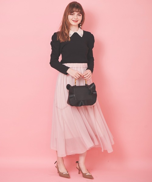 31 Sons de mode（トランテアン　ソン　ドゥ　モード）の「ボタンビジューニット（ニット/セーター・レディース・ブラック/オフホワイト/ローズ・36）」の12枚目の写真