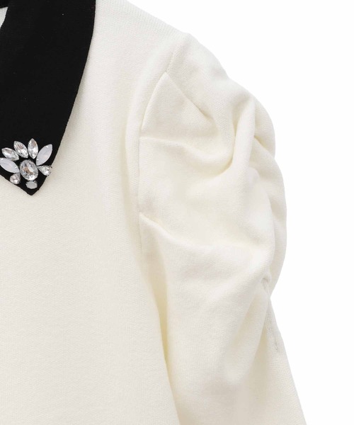 31 Sons de mode（トランテアン　ソン　ドゥ　モード）の「ボタンビジューニット（ニット/セーター・レディース・ブラック/オフホワイト/ローズ・36）」の22枚目の写真