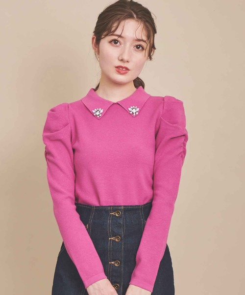 31 Sons de mode（トランテアン　ソン　ドゥ　モード）の「ボタンビジューニット（ニット/セーター・レディース・ブラック/オフホワイト/ローズ・36）」の5枚目の写真