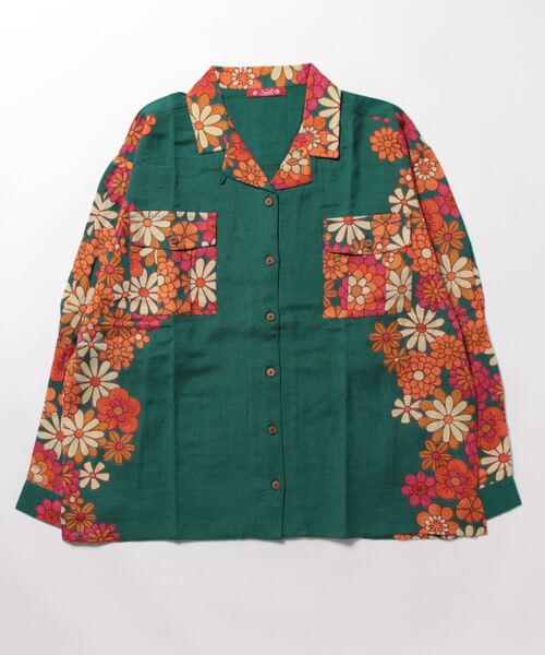 チャイハネ（チャイハネ）の「【チャイハネ】ヒッピーナ開襟シャツ（シャツ/ブラウス・レディース・グリーン/ホワイト/ブラック・FREE）」の3枚目の写真