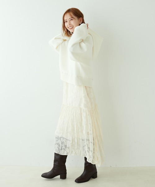 natural couture（ナチュラルクチュール）の「リバイバル/ハーフZIPダンボールショート丈プルパーカー（パーカー・レディース・オフホワイト/ブラック/ベージュ/グレー・FREE）」の13枚目の写真