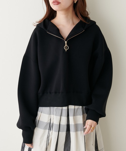 natural couture（ナチュラルクチュール）の「リバイバル/ハーフZIPダンボールショート丈プルパーカー（パーカー・レディース・オフホワイト/ブラック/ベージュ/グレー・FREE）」の12枚目の写真