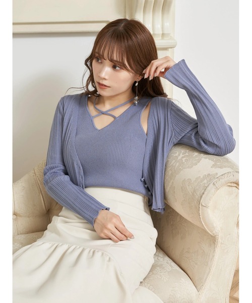 earth music&ecology（アースミュージックアンドエコロジー）の「SET2点ショートカーディガン+レイヤードタンク（カーディガン/ボレロ・レディース・ブルー/ブラック/アイボリー・FREE）」の6枚目の写真