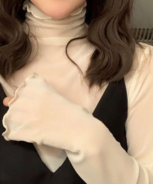 COCOMOMO（ココモモ）の「秋も活躍♪大人フェミニン シアーハイネック トップス（Tシャツ/カットソー・レディース・ピンク/イエロー/ベージュ/ブラウン/グリーン/ブラック/ホワイト/ライトブルー/チャコール/ダークグリーン/ブルー系その他/イエロー系その他/オレンジ系その他/ホワイト系その他/ブラック系その他/グレー系その他・FREE）」の8枚目の写真