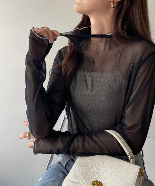 COCOMOMO（ココモモ）の「秋も活躍♪大人フェミニン シアーハイネック トップス（Tシャツ/カットソー・レディース・ピンク/イエロー/ベージュ/ブラウン/グリーン/ブラック/ホワイト/ライトブルー/チャコール/ダークグリーン/ブルー系その他/イエロー系その他/オレンジ系その他/ホワイト系その他/ブラック系その他/グレー系その他・FREE）」の4枚目の写真