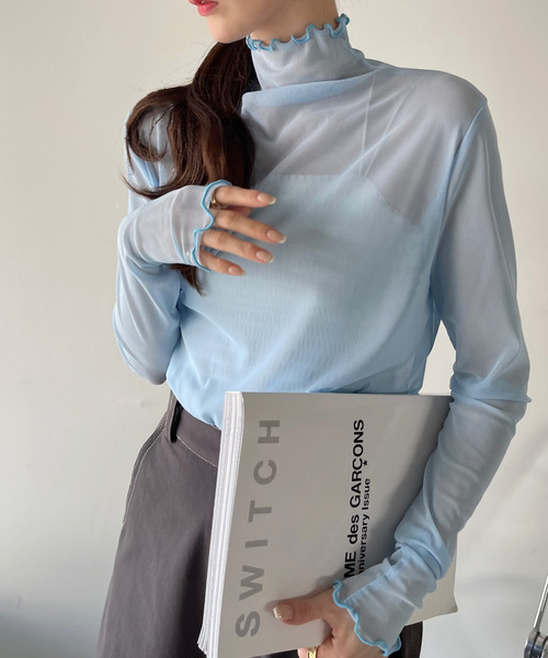 COCOMOMO（ココモモ）の「秋も活躍♪大人フェミニン シアーハイネック トップス（Tシャツ/カットソー・レディース・ピンク/イエロー/ベージュ/ブラウン/グリーン/ブラック/ホワイト/ライトブルー/チャコール/ダークグリーン/ブルー系その他/イエロー系その他/オレンジ系その他/ホワイト系その他/ブラック系その他/グレー系その他・FREE）」の12枚目の写真