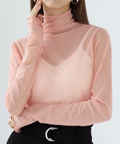 COCOMOMO（ココモモ）の「秋も活躍♪大人フェミニン シアーハイネック トップス（Tシャツ/カットソー・レディース・ピンク/イエロー/ベージュ/ブラウン/グリーン/ブラック/ホワイト/ライトブルー/チャコール/ダークグリーン/ブルー系その他/イエロー系その他/オレンジ系その他/ホワイト系その他/ブラック系その他/グレー系その他・FREE）」の15枚目の写真